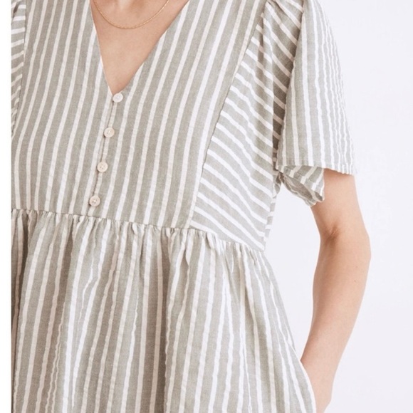 Madewell Seersucker Flutter-Sleeve Mini Dress Striped Sage Green Medium - Picture 4 of 10